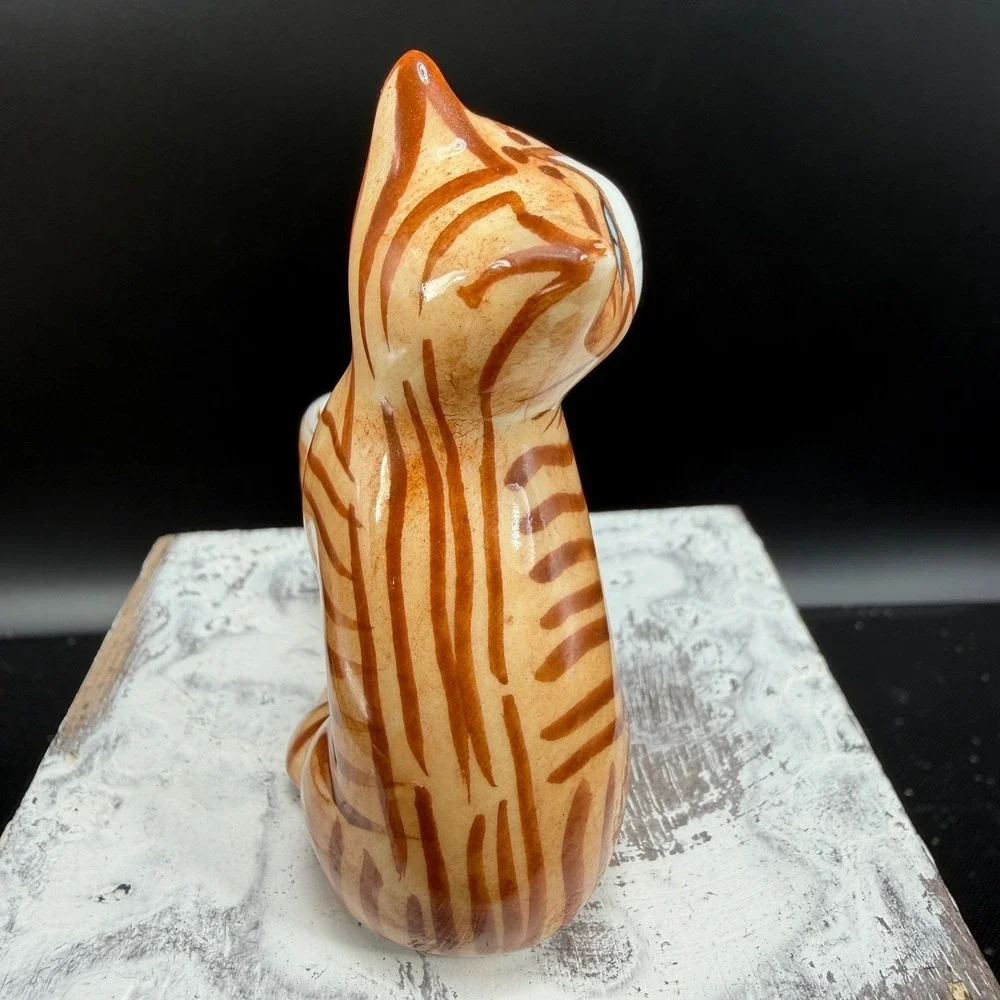 Vintage‎ Fine Bone China Orange Tabby Cat Figurine Blue Eyes Ginger Striped 3in
